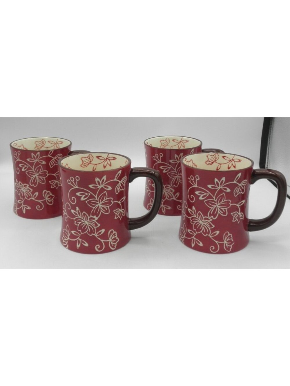 Temptations Floral Lace Cranberry Mug Set of 4 Pattern Code TEQFLLCRA